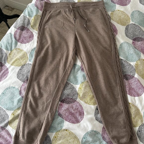 Lauren Ralph Lauren Taupe Cable Knit Side Stripe Womens Track Pants/Joggers L - Picture 1 of 9